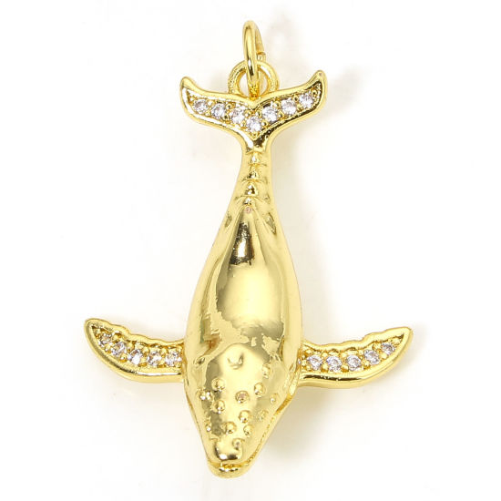Image de 1 Pièce Breloques Bijoux d'Océan en Laiton Respectueux de la Nature Baleine Plaqué Or Véritable 18K 3D à Zircone Cubique Clair 3.1cm x 2cm