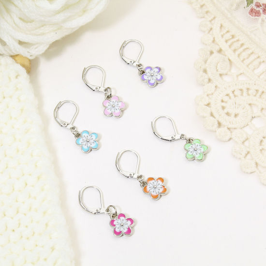 1 セット (約 6個/セット) 亜鉛合金+合金 編み物用品 段数マーカー 目数段数リング ステッチマーカー 桜 さくら シルバートーン 多色 エナメル 3cm、 の画像