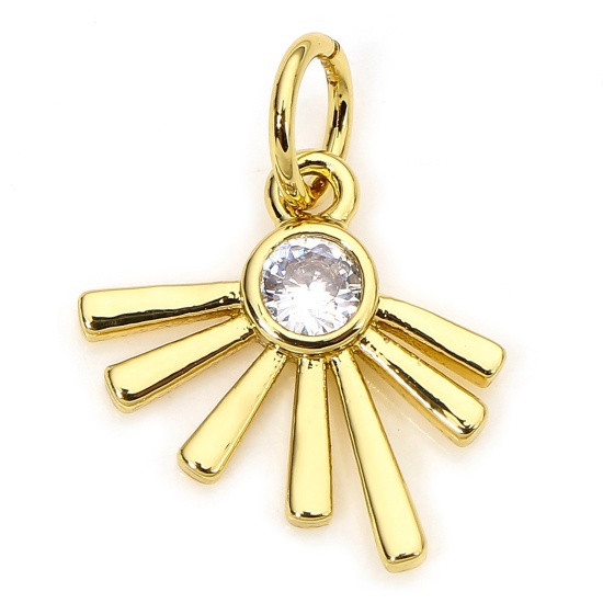 Picture of 1 Piece Eco-friendly Brass Galaxy Charms 18K Real Gold Plated Sun Rays Clear Cubic Zirconia 15mm x 12.5mm