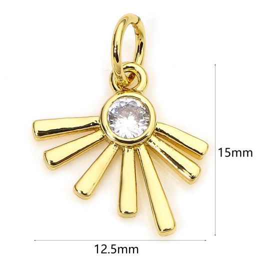 Picture of 1 Piece Eco-friendly Brass Galaxy Charms 18K Real Gold Plated Sun Rays Clear Cubic Zirconia 15mm x 12.5mm