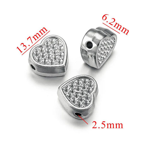 Image de 1 Pièce Perles pour DIY Fabrication de Bijoux Coulée en 304 Acier Inoxydable Respectueux de la Nature Cœur Argent Mat 13.5mm x 6mm, Trou: env. 2.5mm