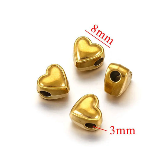 Image de 1 Pièce Perles pour DIY Fabrication de Bijoux Coulée en 304 Acier Inoxydable Respectueux de la Nature Cœur Plaqué Or 18K 8mm x 8mm, Trou: env. 3mm