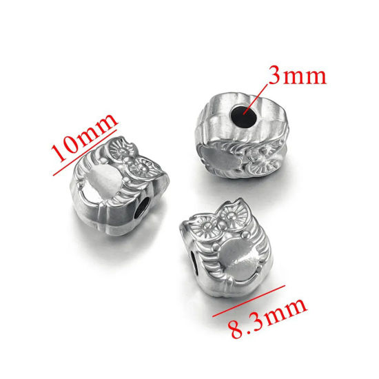 Image de 1 Pièce Perles pour DIY Fabrication de Bijoux Coulée en 304 Acier Inoxydable Respectueux de la Nature Hibou Argent Mat 10mm x 8mm, Trou: env. 3mm