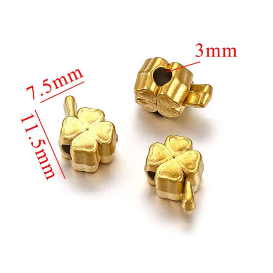 Image de 1 Pièce Perles pour DIY Fabrication de Bijoux Coulée en 304 Acier Inoxydable Respectueux de la Nature Trèfle Plaqué Or 18K 11.5mm x 7.5mm, Trou: env. 3mm