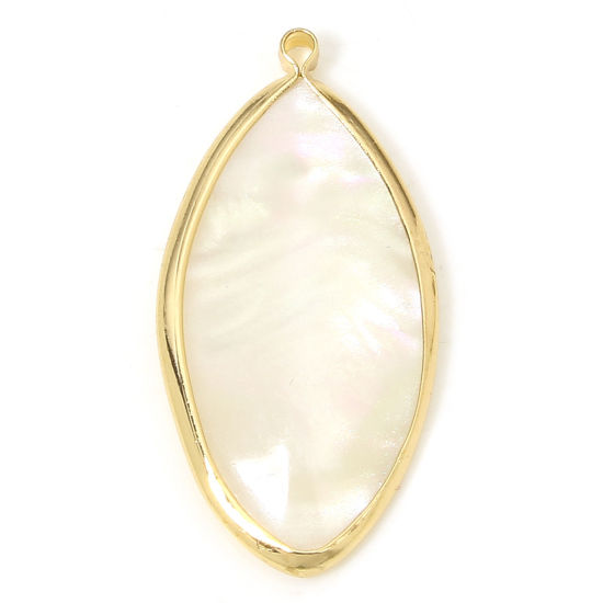 Immagine di 2 Pz Conchiglia & Ottone Geometrico Ciondoli Oro Placcato Olive 3.2cm x 1.6cm