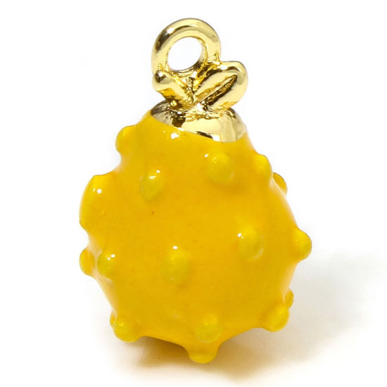 Image de 1 Pièce Breloques en Laiton Respectueux de la Nature Fruits Plaqué Or Véritable 18K Jaune 3D 12mm x 8mm