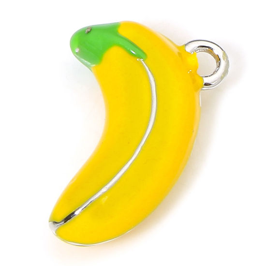 Image de 1 Pièce Breloques en Laiton Respectueux de la Nature Banane Plaqué Platine Véritable Jaune 3D 14.5mm x 10mm