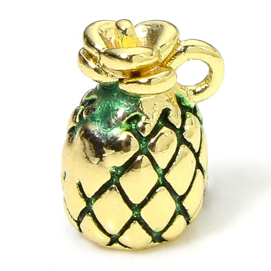 Image de 1 Pièce Breloques en Laiton Respectueux de la Nature Ananas Plaqué Or Véritable 18K 3D 11mm x 8mm