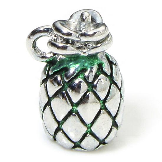 Image de 1 Pièce Breloques en Laiton Respectueux de la Nature Ananas Plaqué Platine Véritable 3D 11mm x 8mm