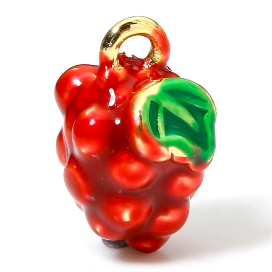 Image de 1 Pièce Breloques en Laiton Respectueux de la Nature Framboise Plaqué Or Véritable 18K Rouge 3D 12mm x 7mm