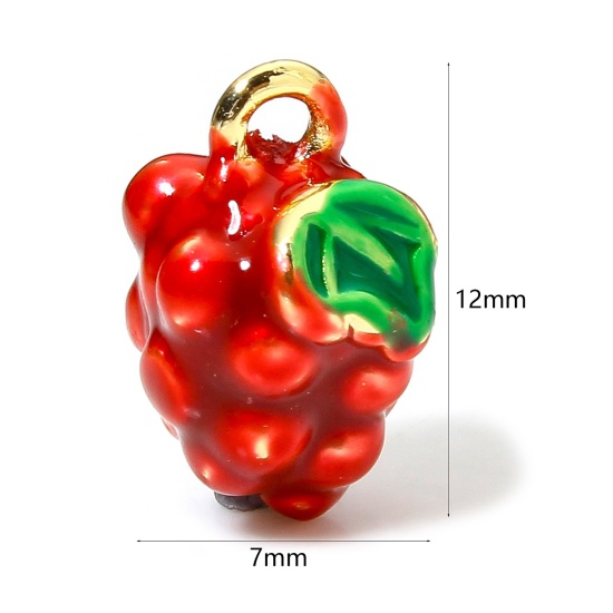 Image de 1 Pièce Breloques en Laiton Respectueux de la Nature Framboise Plaqué Or Véritable 18K Rouge 3D 12mm x 7mm