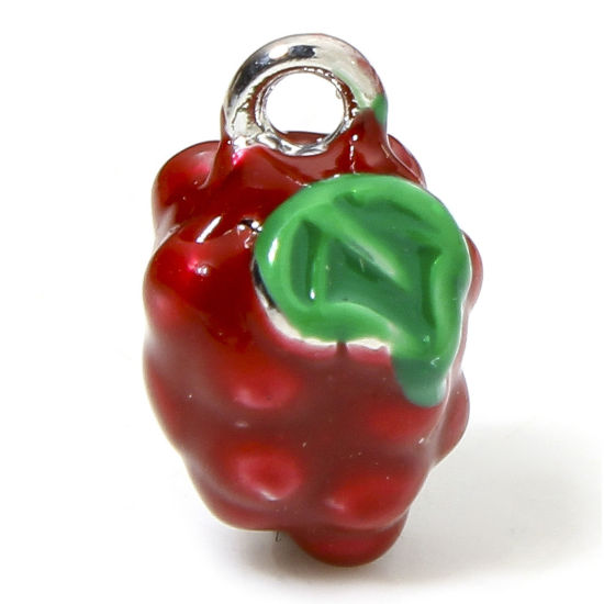 Image de 1 Pièce Breloques en Laiton Respectueux de la Nature Framboise Plaqué Platine Véritable Rouge 3D 12mm x 7mm