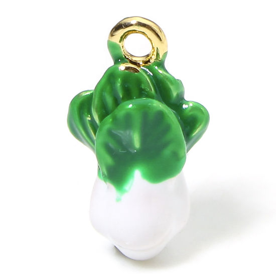 Image de 1 Pièce Breloques en Laiton Respectueux de la Nature Légumes Plaqué Or Véritable 18K Blanc & Vert 3D 16mm x 9mm