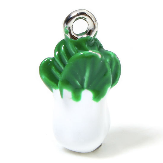 Image de 1 Pièce Breloques en Laiton Respectueux de la Nature Légumes Plaqué Platine Véritable Blanc & Vert 3D 16mm x 9mm