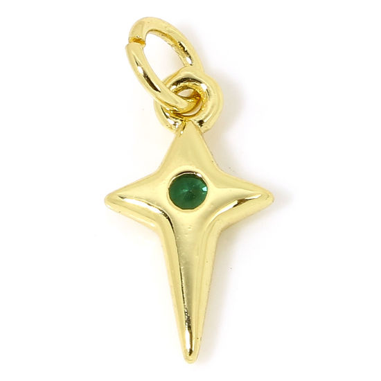Image de 1 Pièce Breloques Galaxie en Laiton Etoile Plaqué Or 18K à Zircone Cubique Vert 18mm x 8mm