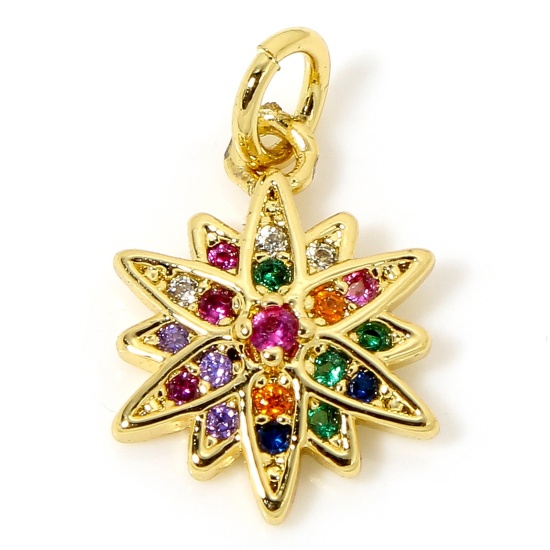 Image de 1 Pièce Breloques Galaxie en Laiton Etoile Plaqué Or 18K Micro Pave à Zircone Cubique Multicolore 17mm x 10mm
