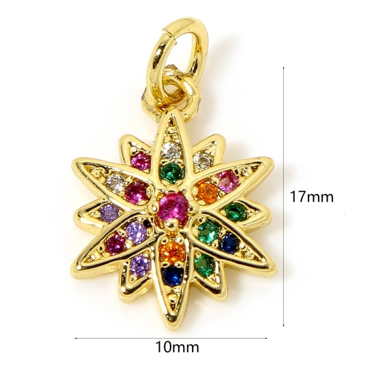 Image de 1 Pièce Breloques Galaxie en Laiton Etoile Plaqué Or 18K Micro Pave à Zircone Cubique Multicolore 17mm x 10mm