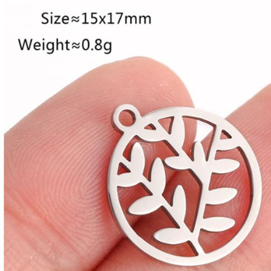 Immagine di 2 Pz 304 Acciaio Inossidabile Ciondoli Tondo Tono Argento Foglia 17mm x 15mm