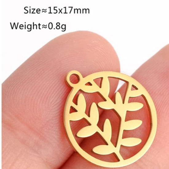 Immagine di 2 Pz Placcatura Sottovuoto 304 Acciaio Inossidabile Ciondoli Tondo Placcato Oro 18K Foglia 17mm x 15mm