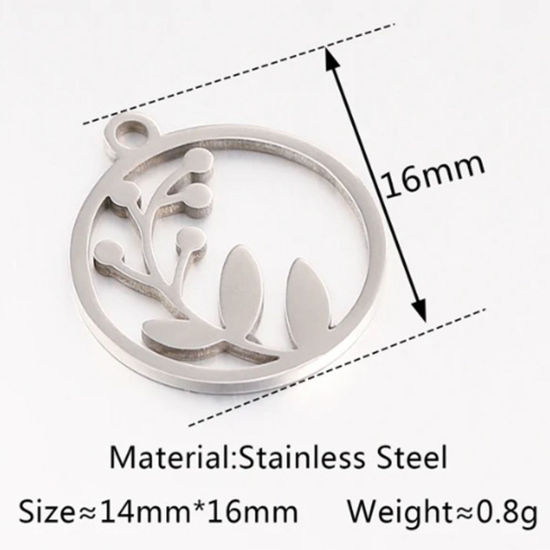 Immagine di 2 Pz 304 Acciaio Inossidabile Ciondoli Tondo Tono Argento Foglia 17mm x 15mm