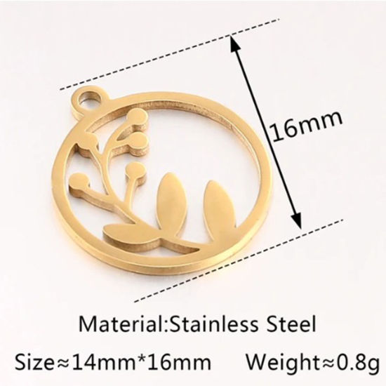 Immagine di 2 Pz Placcatura Sottovuoto 304 Acciaio Inossidabile Ciondoli Tondo Placcato Oro 18K Foglia 17mm x 15mm