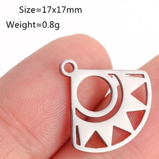 Immagine di 2 Pz 304 Acciaio Inossidabile Galassia Ciondoli A Forma di Ventagli Tono Argento Sole 17.5mm x 17mm