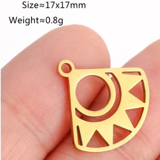 Immagine di 2 Pz Placcatura Sottovuoto 304 Acciaio Inossidabile Galassia Ciondoli A Forma di Ventagli Placcato Oro 18K Sole 17.5mm x 17mm