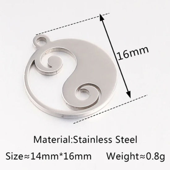 Immagine di 2 Pz 304 Acciaio Inossidabile Religione Ciondoli Tondo Tono Argento Yin Yang Simbolo 16mm x 14mm