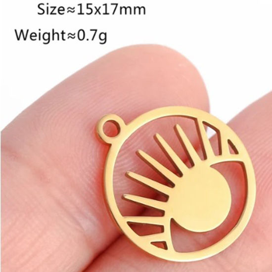 Immagine di 2 Pz Placcatura Sottovuoto 304 Acciaio Inossidabile Ciondoli Tondo Placcato Oro 18K Occhi 17mm x 15mm