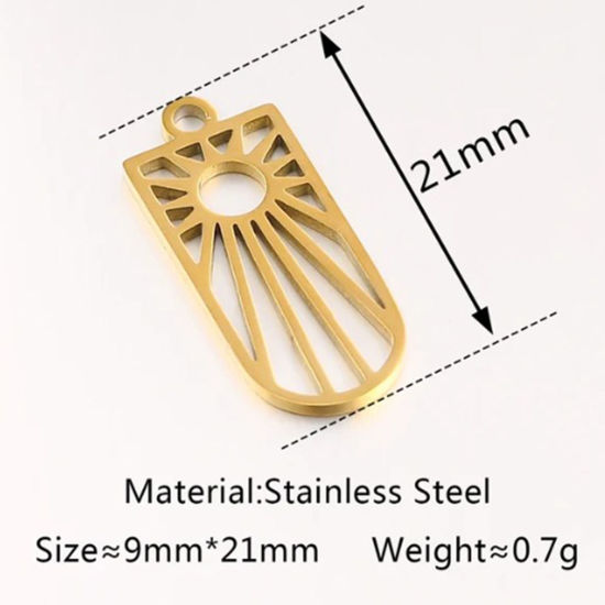 Immagine di 2 Pz Placcatura Sottovuoto 304 Acciaio Inossidabile Galassia Ciondoli Rettangolo Placcato Oro 18K Sole 21mm x 9mm