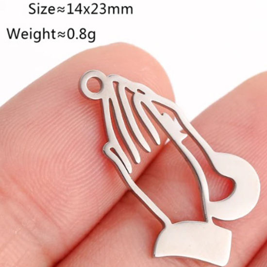 Immagine di 2 Pz 304 Acciaio Inossidabile Ciondoli Mani Tono Argento 23mm x 13.5mm