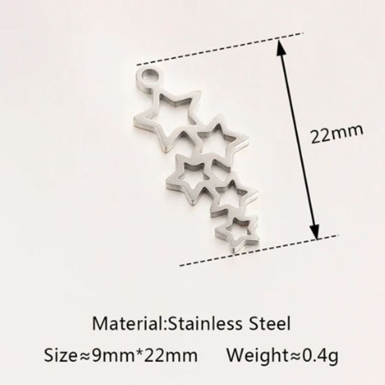 Immagine di 2 Pz 304 Acciaio Inossidabile Galassia Ciondoli Stella a Cinque Punte Tono Argento 22mm x 9mm
