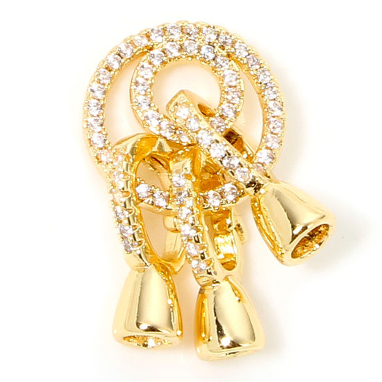 Image de 1 Pièce Embouts pour Cordons en Laiton Respectueux de la Nature Annulaire Plaqué Or Véritable 18K Micro Pave à Zircone Cubique Clair 13mm