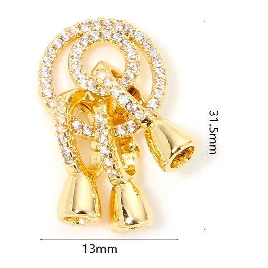 Image de 1 Pièce Embouts pour Cordons en Laiton Respectueux de la Nature Annulaire Plaqué Or Véritable 18K Micro Pave à Zircone Cubique Clair 13mm