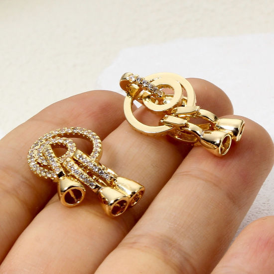 Image de 1 Pièce Embouts pour Cordons en Laiton Respectueux de la Nature Annulaire Plaqué Or Véritable 18K Micro Pave à Zircone Cubique Clair 13mm