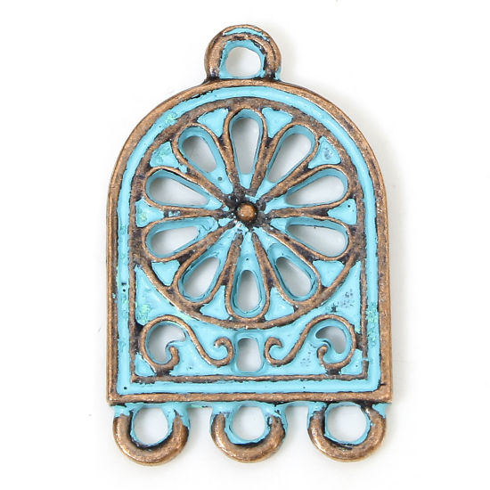 Picture of 10 PCs Zinc Based Alloy Chandelier Connectors Antique Copper Blue Filigree Patina Finish Verdigris Effect 25mm x 16mm