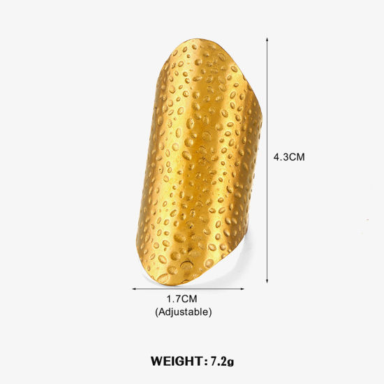 1 個 真空メッキ 304ステンレス鋼 打ち出し オープン リング 指輪 18Kゴールドメッキ 幾何学 17mm (日本サイズ約13号)、 の画像