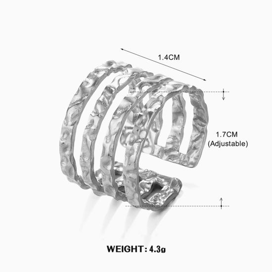 Imagen de 1 Unidad 304 Acero Inoxidable Martillado Abierto Anillos Tono de Plata Geométrico Raya 17mm (US size 6.5)