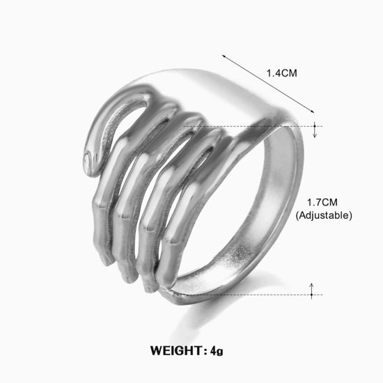 1 個 304ステンレス鋼 インスタイル ins風 オープン リング 指輪 シルバートーン 手 17mm (日本サイズ約13号)、 の画像