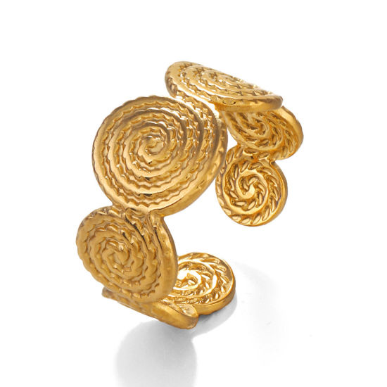 Image de 1 Pièce Bagues Ouvert en 304 Acier Inoxydable Placage sous Vide Style Ins Plaqué Or 18K Rond Spiral 17mm (Taille d'US 6.5)