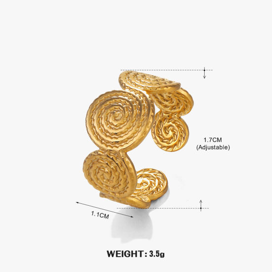 Image de 1 Pièce Bagues Ouvert en 304 Acier Inoxydable Placage sous Vide Style Ins Plaqué Or 18K Rond Spiral 17mm (Taille d'US 6.5)