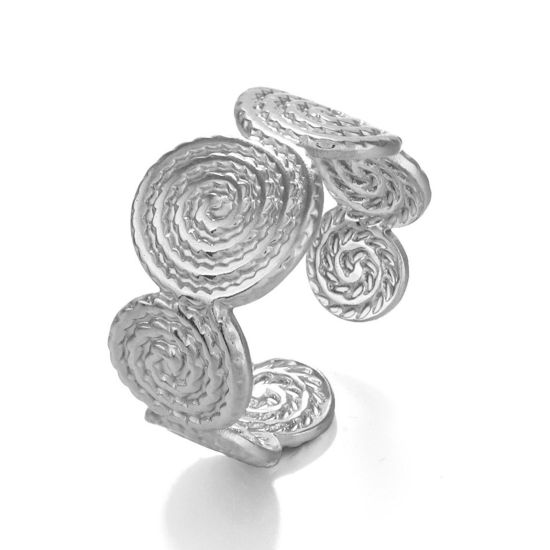 Image de 1 Pièce Bagues Ouvert en 304 Acier Inoxydable Style Ins Argent Mat Rond Spiral 17mm (Taille d'US 6.5)
