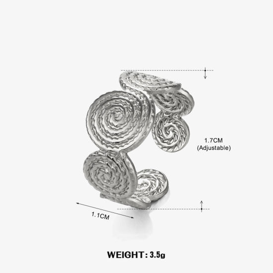 Image de 1 Pièce Bagues Ouvert en 304 Acier Inoxydable Style Ins Argent Mat Rond Spiral 17mm (Taille d'US 6.5)