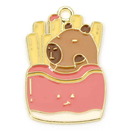 Picture of 10 PCs Zinc Based Alloy Charms Gold Plated Multicolor Capybara Animal Enamel 28mm x 18mm