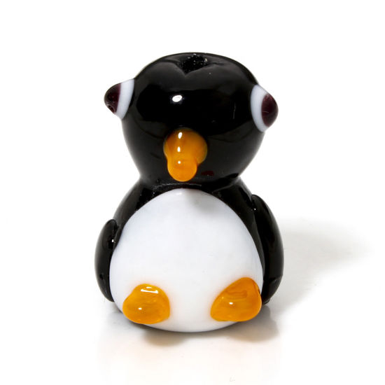 Immagine di 2 Pz Lampwork Vetro Perline per la Creazione di Gioielli con Ciondoli Fai-da-te Pinguino Nero 3D Circa 21mm x 15mm, Foro: Circa 2mm