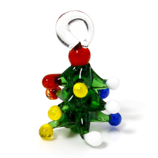 Immagine di 1 Pz Lampwork Vetro Ciondoli Pendenti Albero di Natale Verde 3D 3cm x 2cm