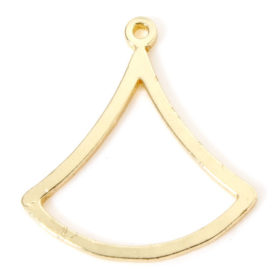 Picture of 2 PCs Eco-friendly Brass Frame Geometric Charms 14K Real Gold Plated Fan-shaped Hollow 16mm x 15mm
