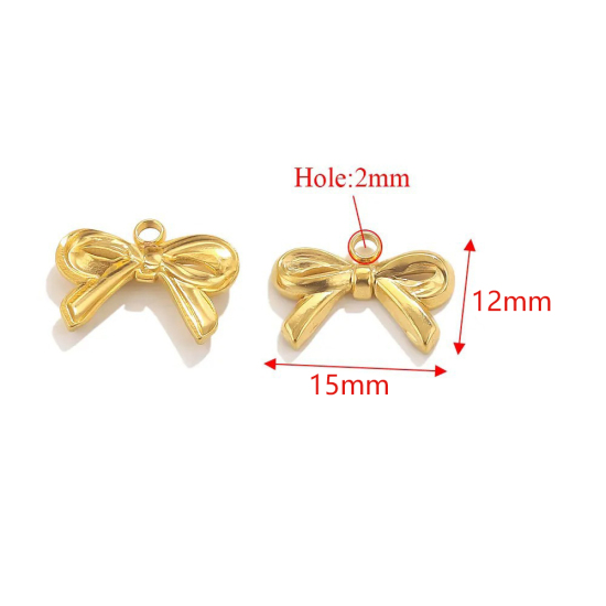 Image de 2 Pcs Breloques en 304 Acier Inoxydable Nœuds Papillon Doré 15mm x 12mm 
