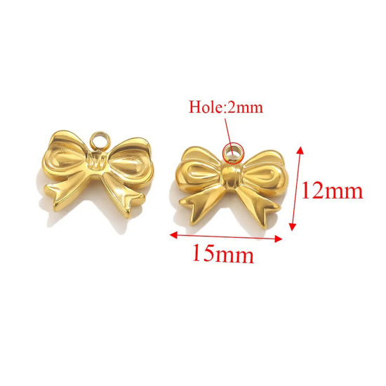 Image de 2 Pcs Breloques en 304 Acier Inoxydable Nœuds Papillon Doré 15.3mm x 12.5mm 