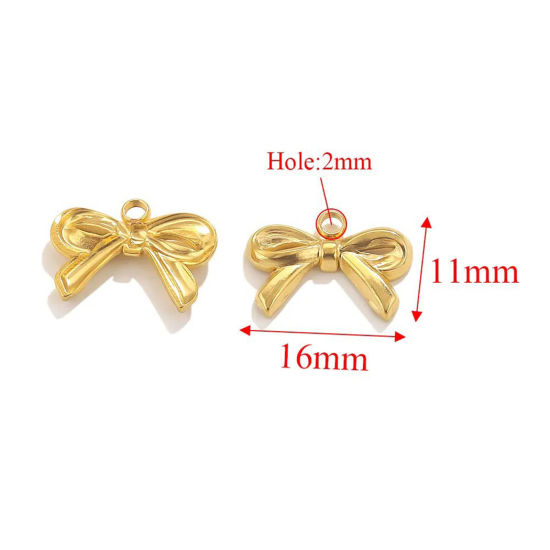 Image de 2 Pcs Breloques en 304 Acier Inoxydable Nœuds Papillon Doré 16mm x 11mm 